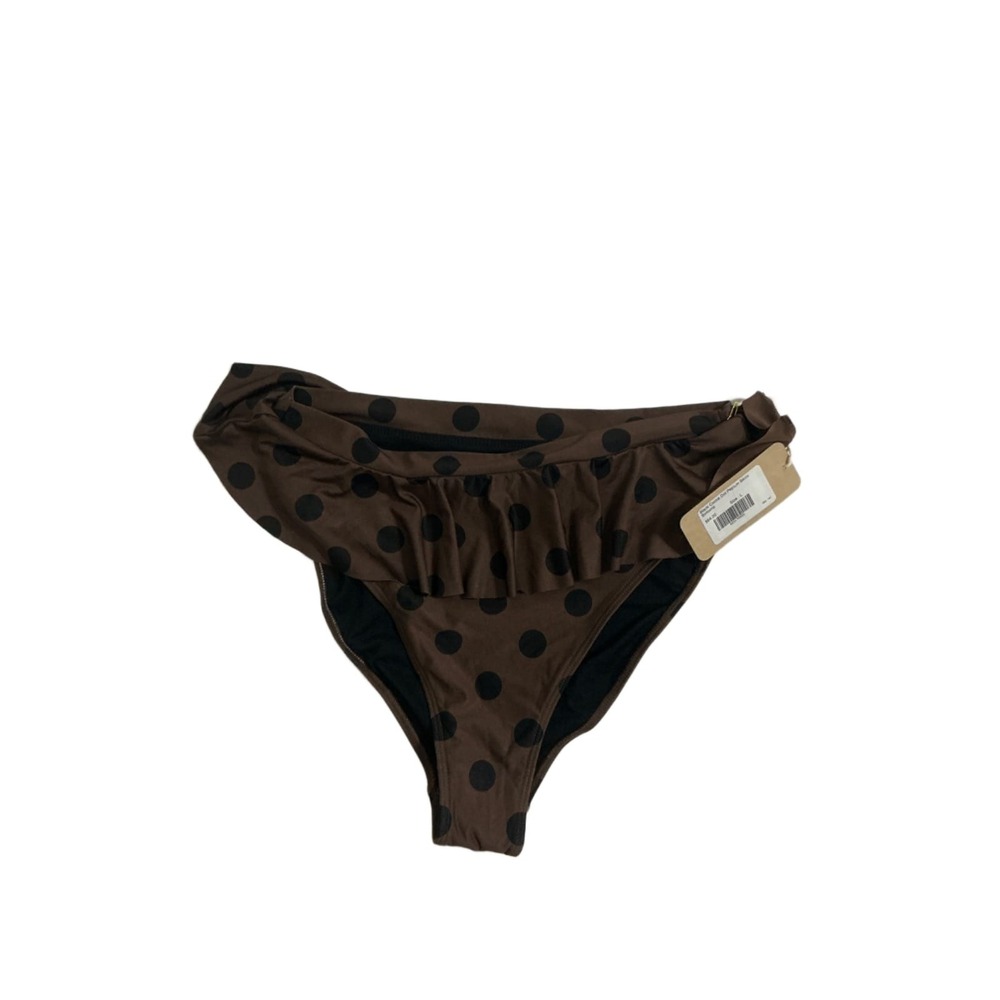 Albion Black Cocoa Dot Peplum Bikini Bottoms Women's L Brown Polka Dot Swim NWT